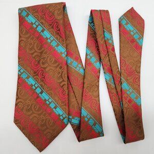 Sears Necktie Stripe Tan Red Teal Geometric Polyester 4" W 53" L